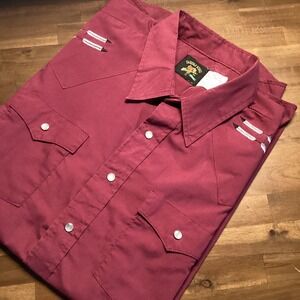 Saddle King Western Mens Burgundy Short Sleeve Snap Shirt Size 2XL Vintage